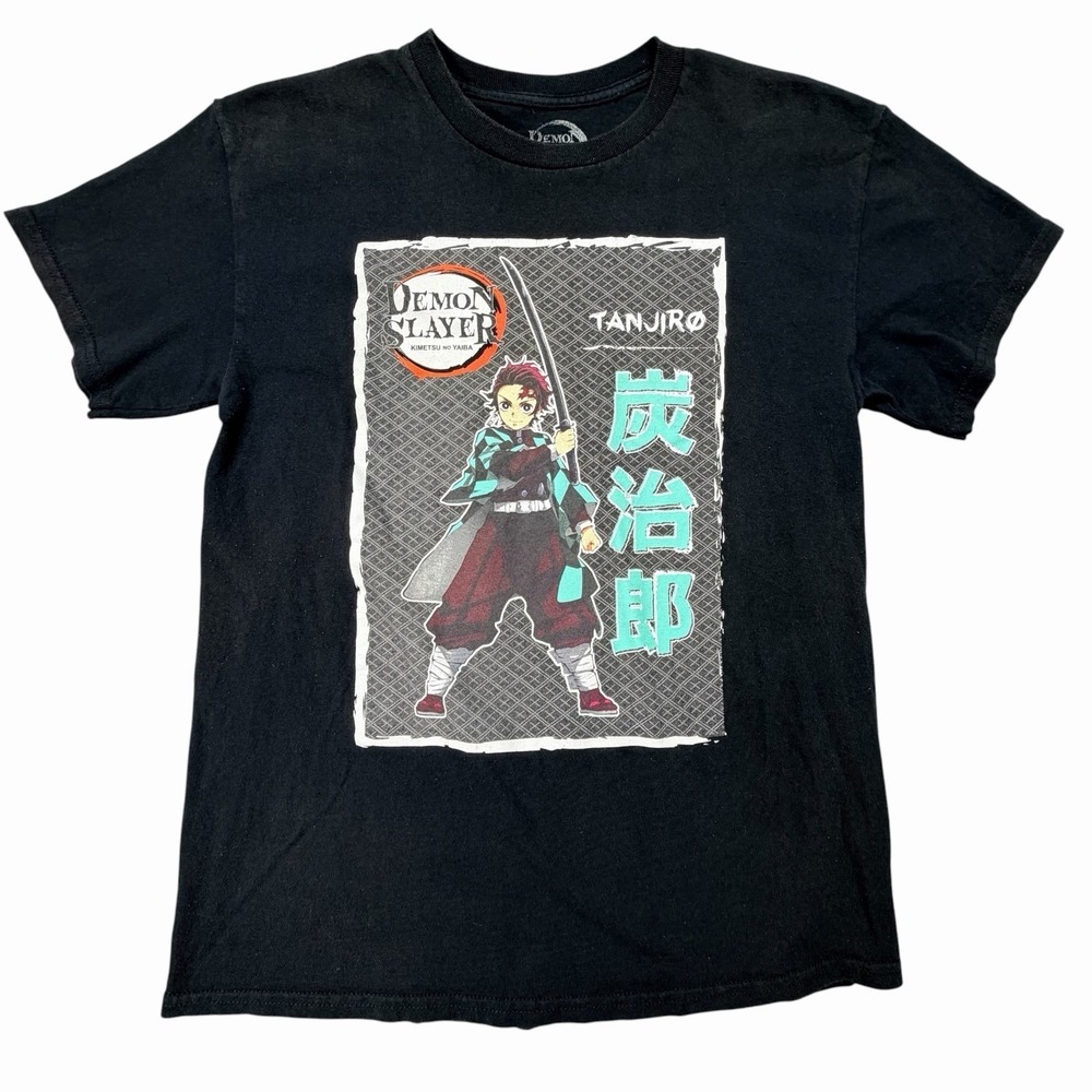Demon Slayer Tanjiro Graphic T Shirt Black Anime Tee Men's Medium